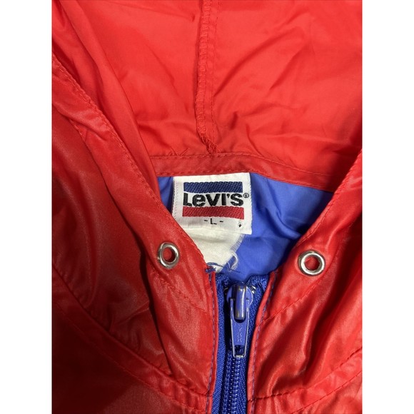 Vintage 80s Levis Anorak Windbreaker Jacket Windrunner V-Front Hooded Size Large - Picture 3 of 8